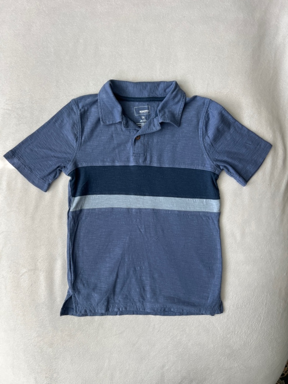 Sonoma Boys Blue Striped Polo with Navy and Light Blue Bands